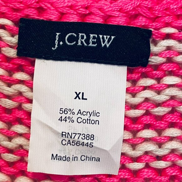 J.CREW Neon Pink And White Striped Cotton/Acrylic V-Neck Sweater Size XL - Picture 4 of 6